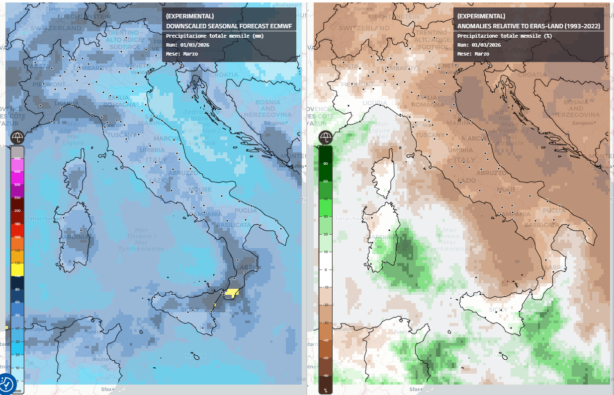 Disponibili sul sito le mappe di previsione mensile dell’Agenzia